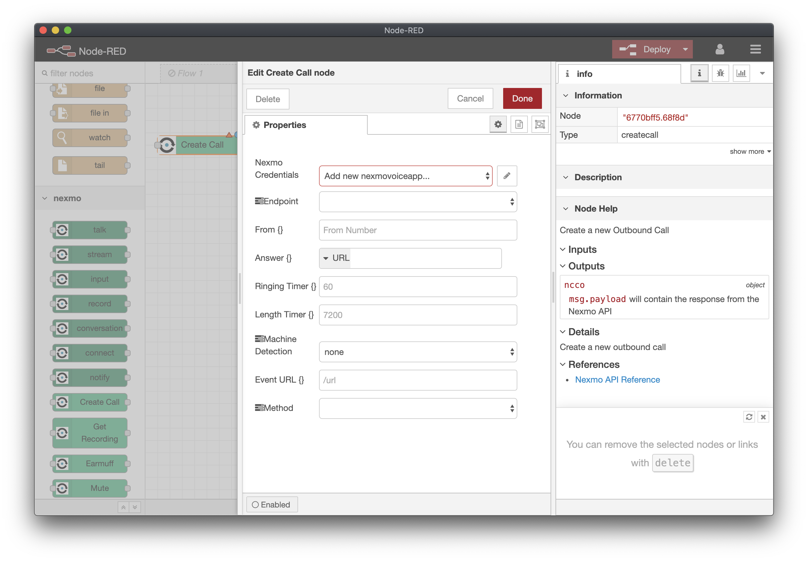 Create Call Node Config